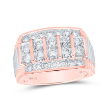 Load image into Gallery viewer, 14kt Rose Gold Ribbed Shank Diamond Band Ring for Men - 2 Cttw - Top View