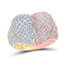 Load image into Gallery viewer, 14kt Tri-Tone Gold Men&#39;s Round Diamond Broken Heart Ring - A Captivating Symbol of Love and Style - Top View