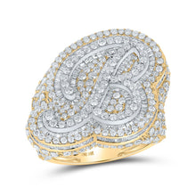 Load image into Gallery viewer, 14kt Two-tone Gold Men&#39;s Round Diamond Initial Letter Ring - Captivating Cttw Sparkle - Top View