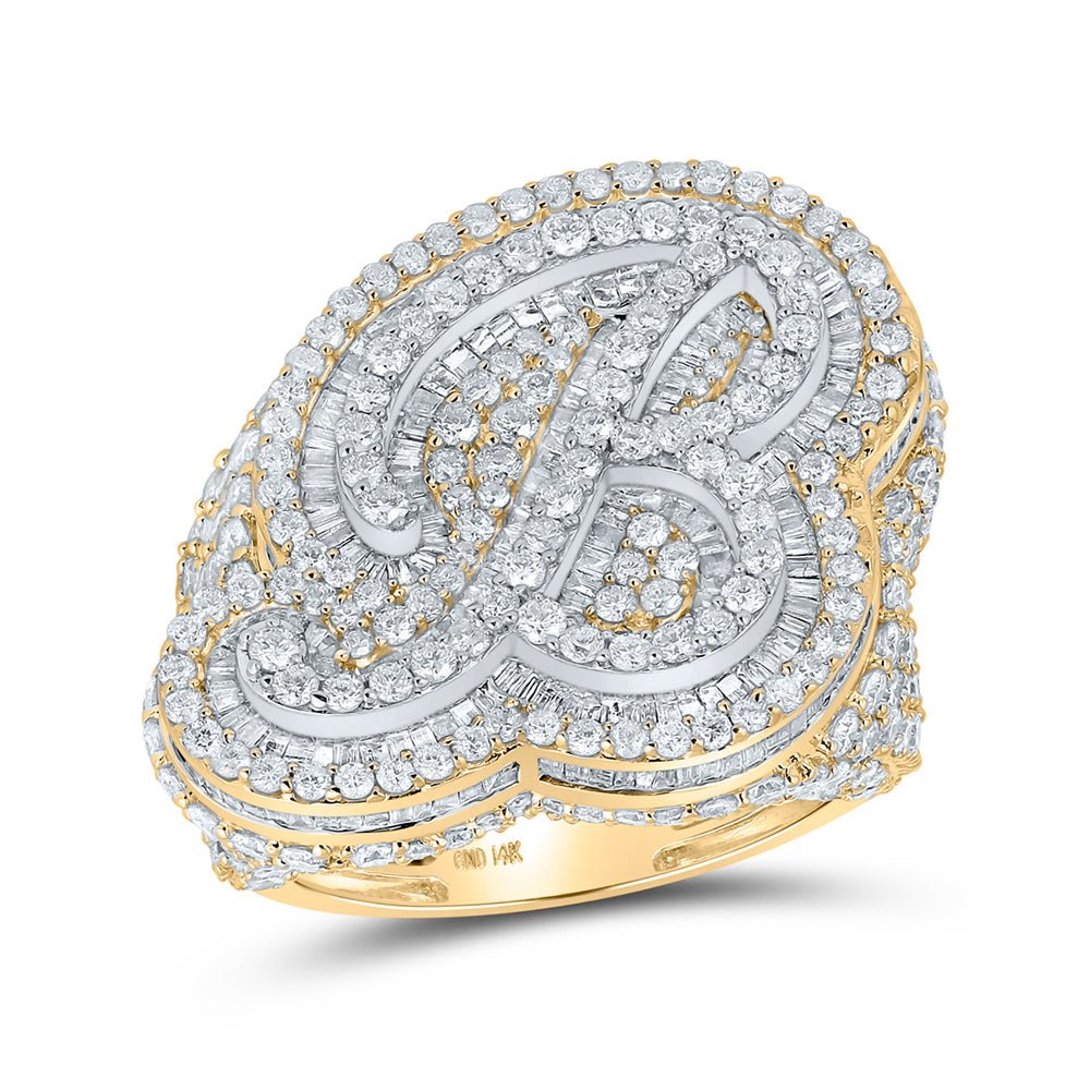 Men's Rings | 14kt Two-tone Gold Mens Round Diamond B Initial Letter Ring 8-1/2 Cttw | Splendid Jewellery GND