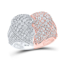 Load image into Gallery viewer, 14kt Two-tone Gold Mens Round Diamond Broken Heart Ring - A Captivating Symbol of Love and Style! - Top View