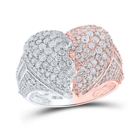 14kt Two-tone Gold Mens Round Diamond Broken Heart Ring - A Captivating Symbol of Love and Style! - Top View