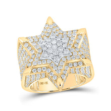 Load image into Gallery viewer, 14kt Two-tone Gold Mens Round Diamond Magen David Star Ring 5 Cttw - Top View