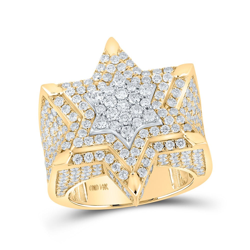 Men's Rings | 14kt Two-tone Gold Mens Round Diamond Magen David Star Ring 5 Cttw | Splendid Jewellery GND