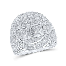 Load image into Gallery viewer, Elegant 14kt White Gold Mens Baguette Diamond Circle Ring - 3-7/8 Cttw - Top View