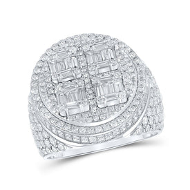 Elegant 14kt White Gold Mens Baguette Diamond Circle Ring - 3-7/8 Cttw - Top View