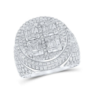 Men's Rings | 14kt White Gold Mens Baguette Diamond Circle Ring 3-7/8 Cttw | Splendid Jewellery GND