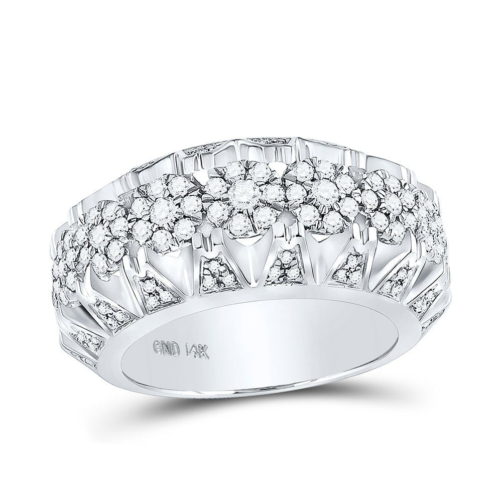 Men's Rings | 14kt White Gold Mens Round Diamond Band Ring 1-1/2 Cttw | Splendid Jewellery GND