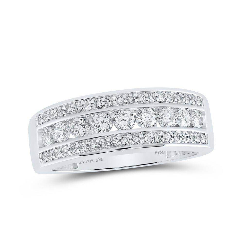 Men's Rings | 14kt White Gold Mens Round Diamond Band Ring 1 Cttw | Splendid Jewellery GND