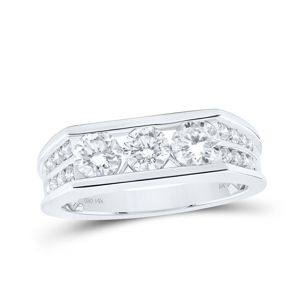 Men's Rings | 14kt White Gold Mens Round Diamond Band Ring 2 Cttw | Splendid Jewellery GND