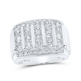 14kt White Gold Men's Round Diamond Band Ring - A Dazzling Statement Piece for Men - Top View