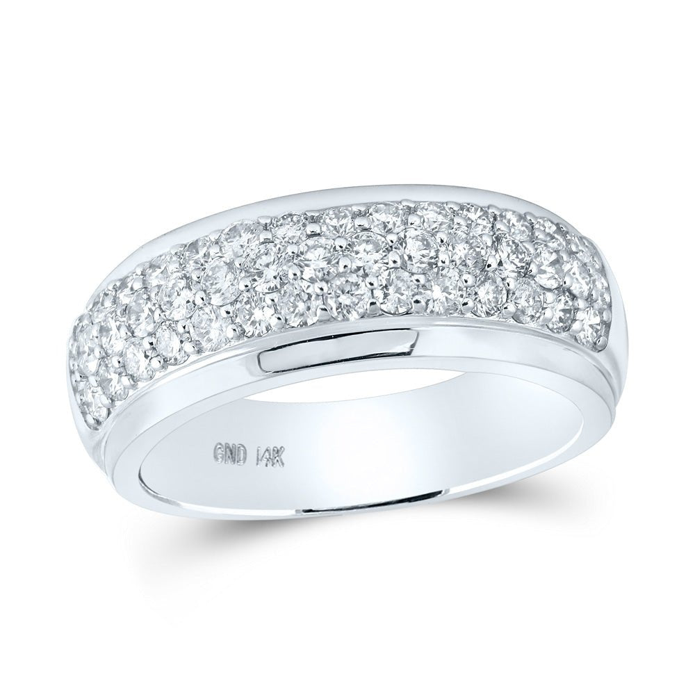 Men's Rings | 14kt White Gold Mens Round Diamond Pave Band Ring 1-1/2 Cttw | Splendid Jewellery GND