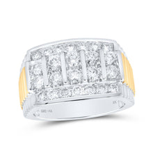 Load image into Gallery viewer, 14kt White Gold Mens Round Diamond Ribbed Shank Band Ring 2 Cttw - Top View