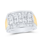 14kt White Gold Mens Round Diamond Ribbed Shank Band Ring 2 Cttw - Top View