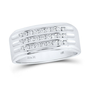 Men's Rings | 14kt White Gold Mens Round Diamond Triple Row Band Ring 1/2 Cttw | Splendid Jewellery GND