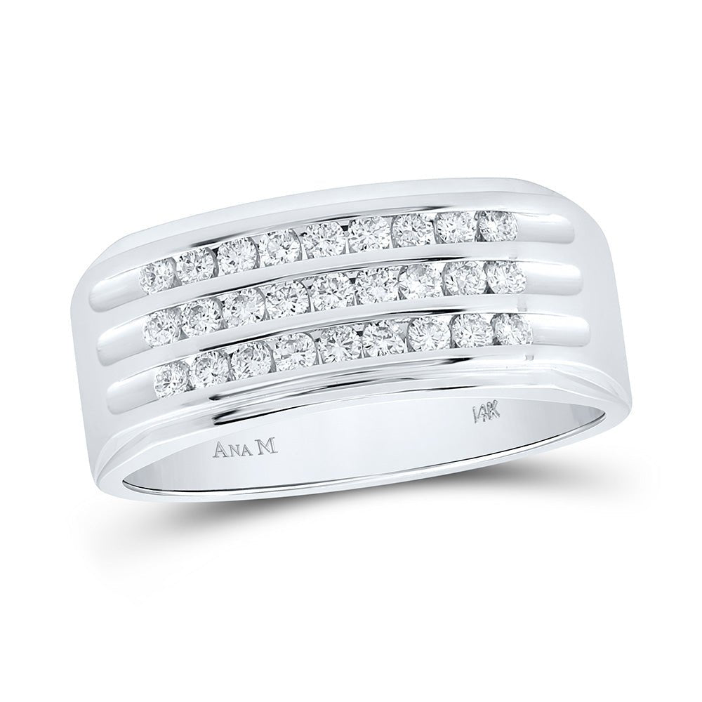 Men's Rings | 14kt White Gold Mens Round Diamond Triple Row Band Ring 1/2 Cttw | Splendid Jewellery GND