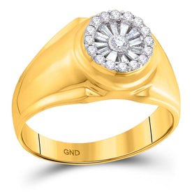 14kt Yellow Gold Men's Baguette Diamond Circle Solitaire Ring 1/2 Cttw - A Timeless Statement of Elegance - Top View