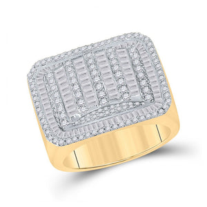 Men's Rings | 14kt Yellow Gold Mens Baguette Diamond Cluster Ring 2-1/3 Cttw | Splendid Jewellery GND