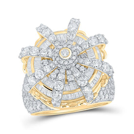 14kt Yellow Gold Baguette Diamond Cluster Men's Ring - 6-1/2 Cttw - Top View