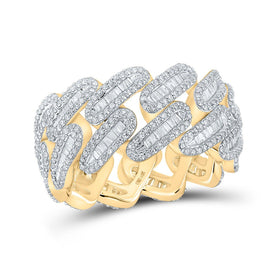 14kt Yellow Gold Baguette Diamond Cuban Link Men's Band Ring - 2-1/3 Cttw - Top View