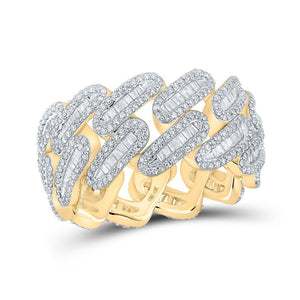 Men's Rings | 14kt Yellow Gold Mens Baguette Diamond Cuban Link Band Ring 2-1/3 Cttw | Splendid Jewellery GND