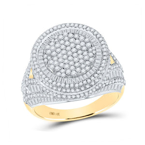 Men's Rings | 14kt Yellow Gold Mens Baguette Diamond Pinky Circle Ring 3-3/4 Cttw | Splendid Jewellery GND