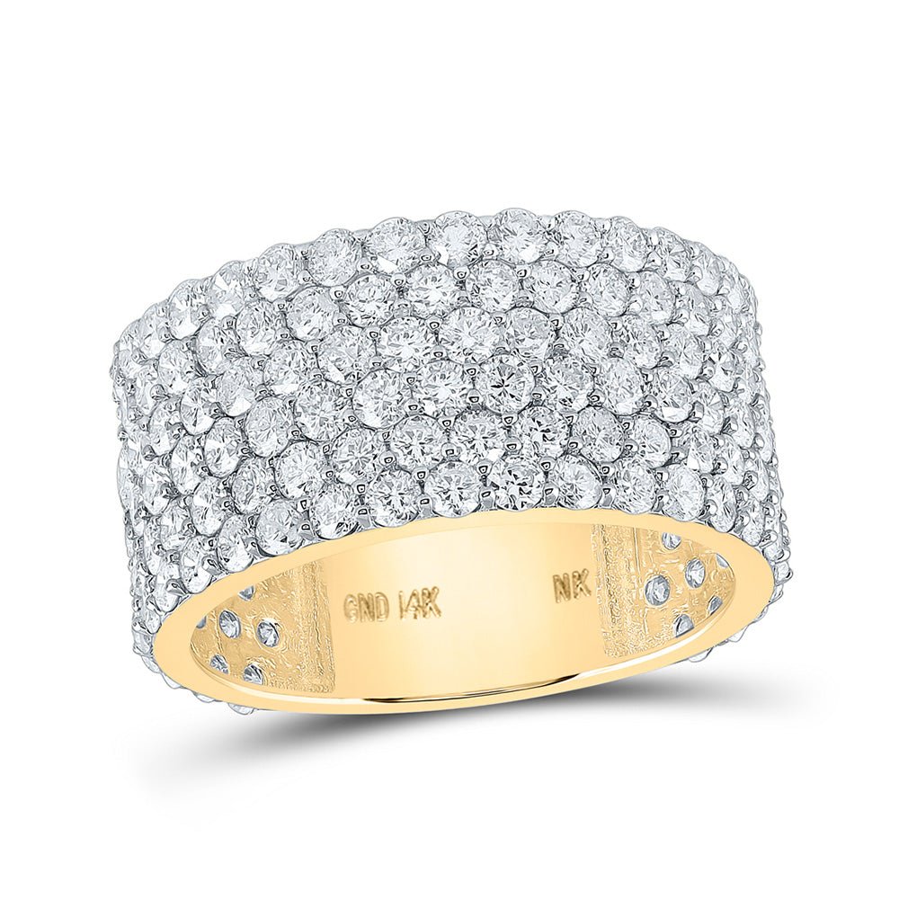 Men's Rings | 14kt Yellow Gold Mens Round Diamond 6-Row Pave Band Ring 6-1/2 Cttw | Splendid Jewellery GND