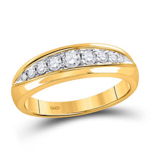 Load image into Gallery viewer, 14kt Yellow Gold Men's Round Diamond Band Ring - A Dazzling Statement of Masculine Elegance - Top View
