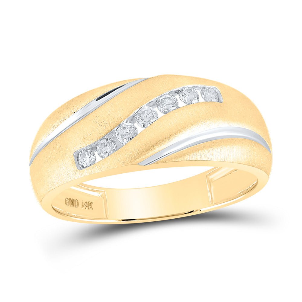 Men's Rings | 14kt Yellow Gold Mens Round Diamond Band Ring 1/4 Cttw | Splendid Jewellery GND