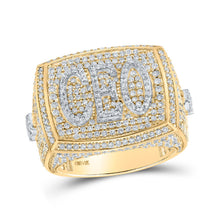 Load image into Gallery viewer, 14kt Yellow Gold Mens Round Diamond CEO Ring - A Majestic Statement of Success - Top View