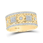 14kt Yellow Gold Men's Round Diamond Cog Eternity Band Ring - Exquisite Brilliance - Top View