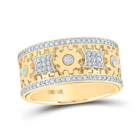 14kt Yellow Gold Men's Round Diamond Cog Eternity Band Ring - Exquisite Brilliance - Top View