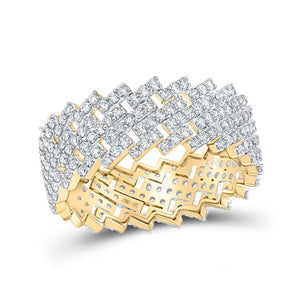 Men's Rings | 14kt Yellow Gold Mens Round Diamond Cuban Eternity Band Ring 1-5/8 Cttw | Splendid Jewellery GND