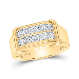14kt Yellow Gold Men's Double Row Diamond Band Ring - 7/8 Cttw - Top View