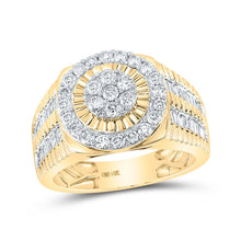 Load image into Gallery viewer, 14kt Yellow Gold Men's Diamond Flower Cluster Ring - Captivating Floral Brilliance - Top View