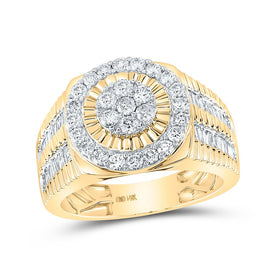 14kt Yellow Gold Men's Diamond Flower Cluster Ring - Captivating Floral Brilliance - Top View