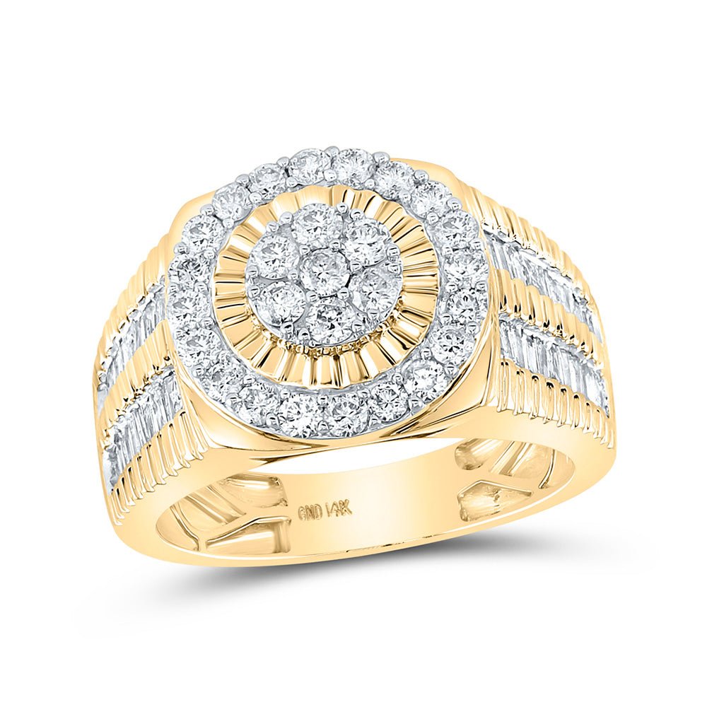 Men's Rings | 14kt Yellow Gold Mens Round Diamond Fluted Flower Cluster Ring 1-3/4 Cttw | Splendid Jewellery GND