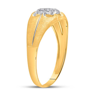 Men's Rings | 14kt Yellow Gold Mens Round Diamond Matte Cluster Ring .02 Cttw | Splendid Jewellery GND