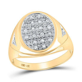 14kt Yellow Gold Men's Round Diamond Oval Cluster Ring - Exquisite Brilliance - Top View