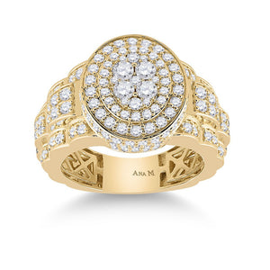 Men's Rings | 14kt Yellow Gold Mens Round Diamond Oval Ring 2-3/4 Cttw | Splendid Jewellery GND