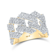 Load image into Gallery viewer, 14kt Yellow Gold Men&#39;s Round Diamond Straight Cuban Band Ring 2-1/3 Cttw - Top View
