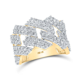 14kt Yellow Gold Men's Round Diamond Straight Cuban Band Ring 2-1/3 Cttw - Top View