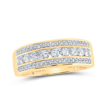 Load image into Gallery viewer, 14kt Yellow Gold Triple Row Diamond Band Ring - 1 Cttw - Exquisite Men&#39;s Jewelry - Top View