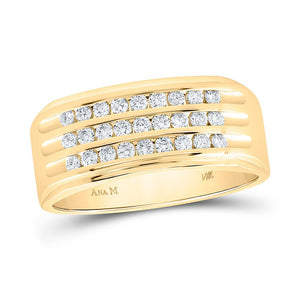 Men's Rings | 14kt Yellow Gold Mens Round Diamond Triple Row Machine-set Band Ring 1/2 Cttw | Splendid Jewellery GND