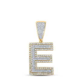 Men's Two - tone Gold Diamond Initial E Charm Pendant - 7/8 Cttw - Splendid Jewellery