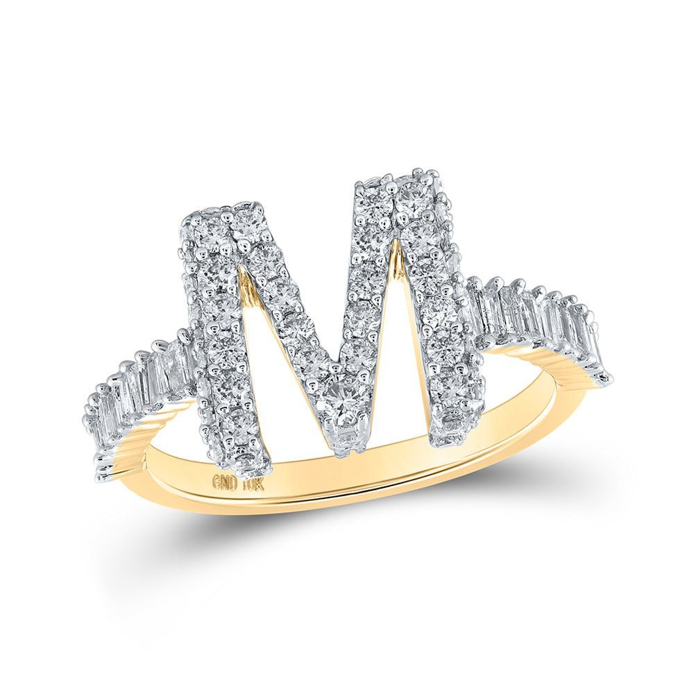 Mesmerizing 10kt Yellow Gold Baguette Diamond Initial M Letter Ring - Splendid Jewellery