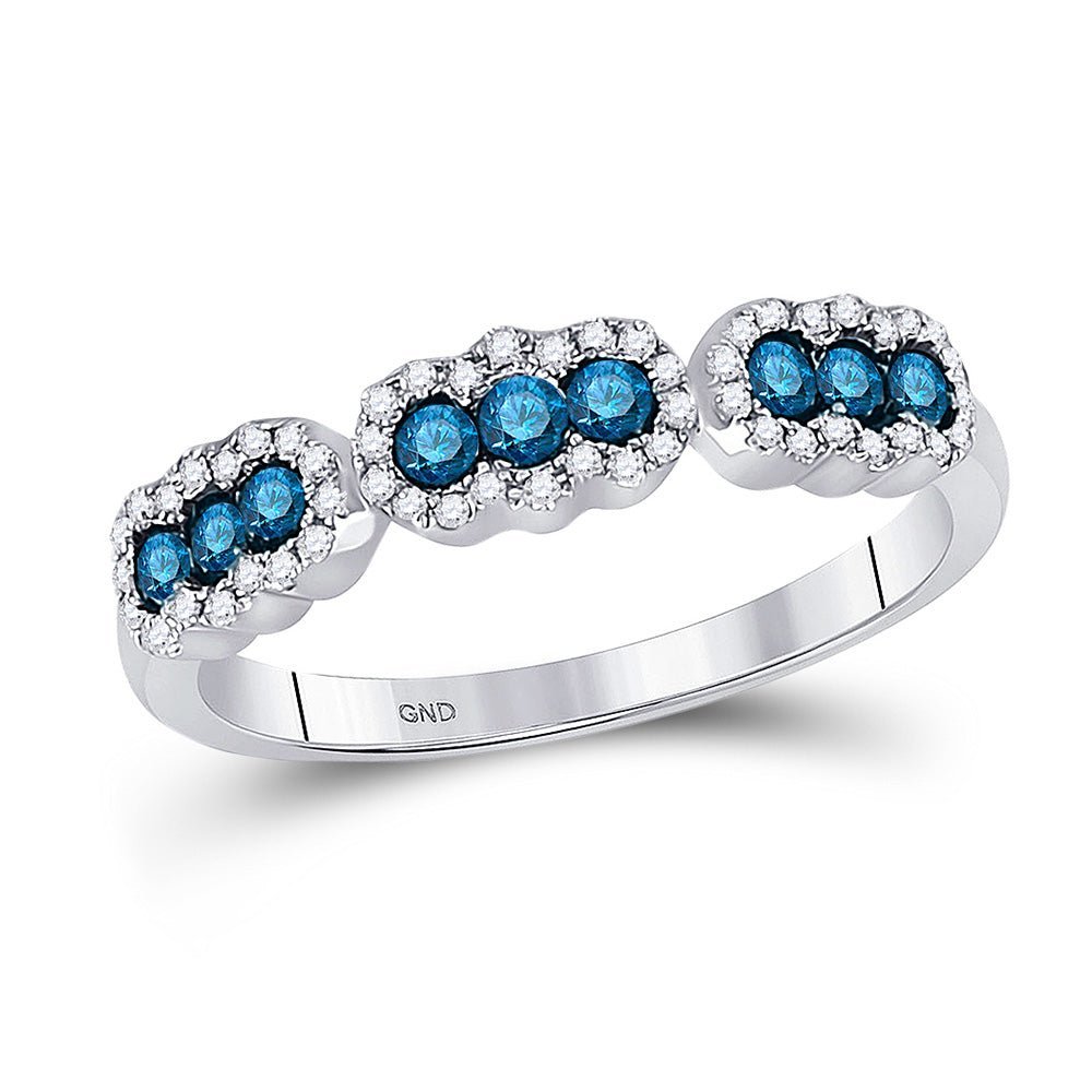 Mesmerizing Blue Diamond Delight | 10kt White Gold Women's Round Blue Color Enhanced Diamond Band Ring 1/2 Cttw - Splendid Jewellery