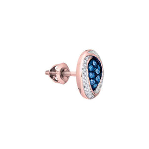 Mesmerizing Blue Diamond Oval Cluster Earrings in 10kt Rose Gold - Splendid Jewellery