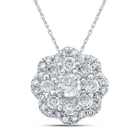 Mesmerizing Brilliance: 10kt White Gold Round Diamond Cluster Pendant - Splendid Jewellery
