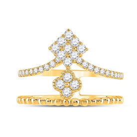Mesmerizing Brilliance | 10kt Yellow Gold Womens Round Diamond Offset Square Fashion Ring 1/2 Cttw - Splendid Jewellery